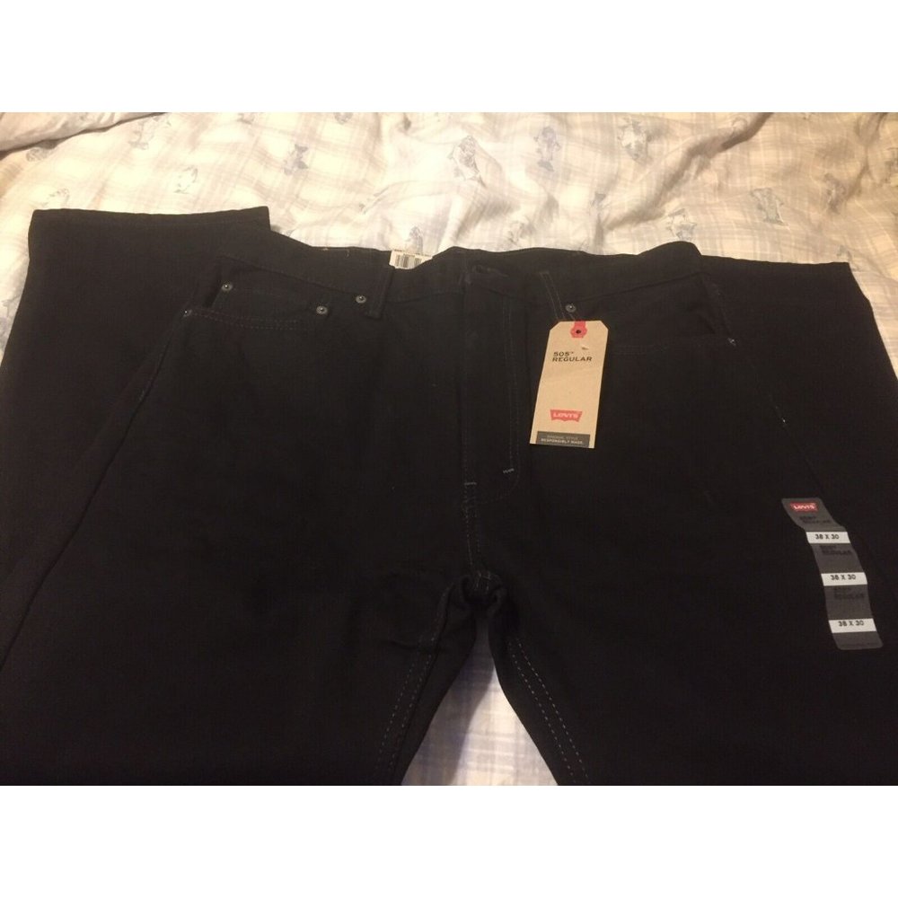 Levi's 505 Jeans Dark Black Wash Regular Fit Straight Cotton Size 38x30